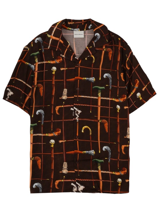 Drôle de Monsieur Dark Brown Walking Stick Print Shirt