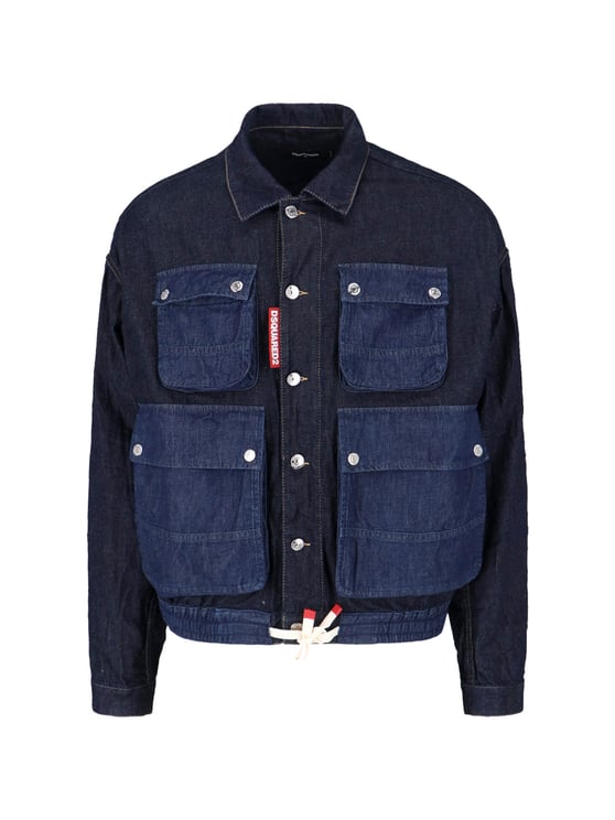 Dsquared2 Blue Cargo Denim Cotton Hemp Jacket