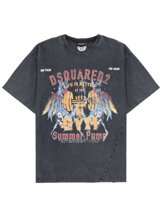 Dsquared2 Washed Black Cotton Gym Printed T-Shirt