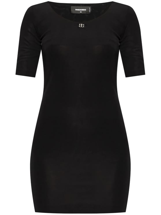 Dsquared2 Form-Fitting Black Viscose Metallic Logo Dress