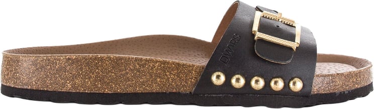 Dwars DWRS label Java black slippers met gesp