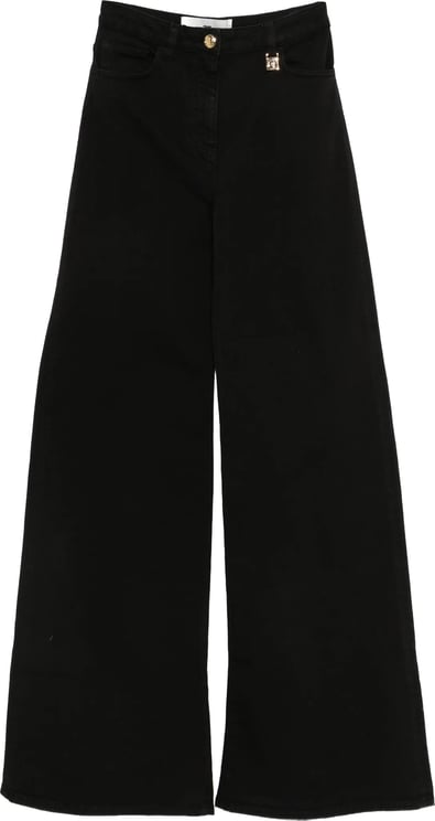 Elisabetta Franchi High-Waist Wide-Leg Black Denim Jeans