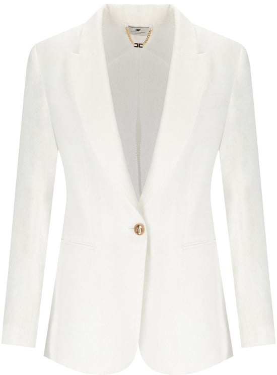 Elisabetta Franchi ELISABETTA FRANCHI IVORY LINEN BLEND SINGLE-BREASTED JACKET