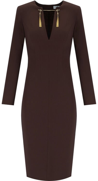 Elisabetta Franchi ELISABETTA FRANCHI COFFEE SHEAT DRESS WITH TASSELS