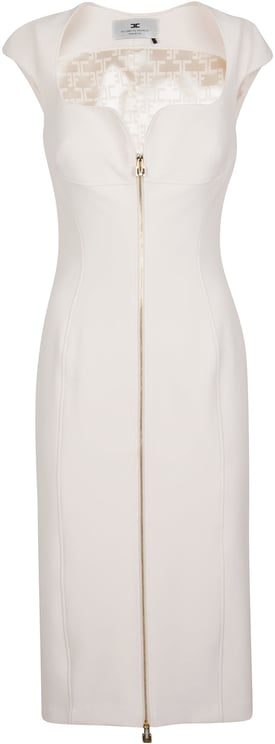 Elisabetta Franchi Full Zip Sleeveless Dress White