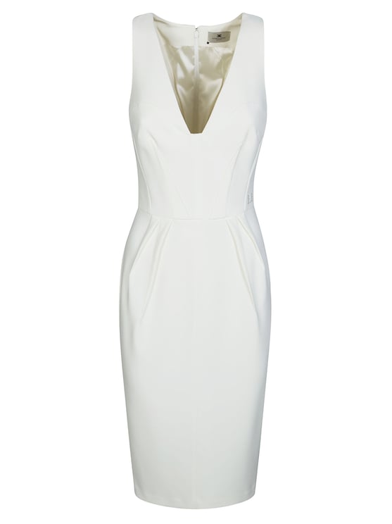 Elisabetta Franchi Fitted White Mini Dress with Deep V-Neckline