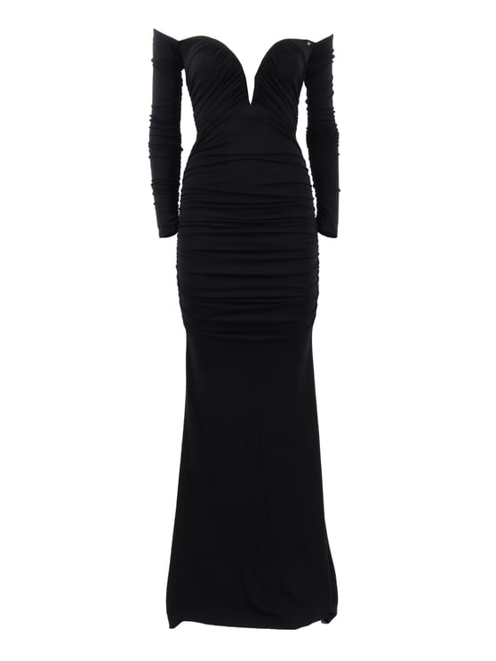 Elisabetta Franchi Off The Shoulder Ruched Maxi Dress
