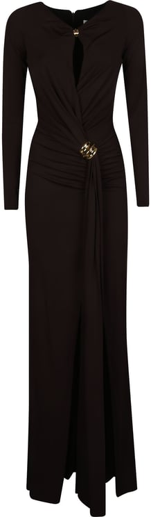 Elisabetta Franchi Red Carpet Long Sleeve Dress Brown