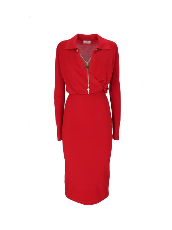Elisabetta Franchi Knee-Length Fitted Dress With Gold Chain Detail