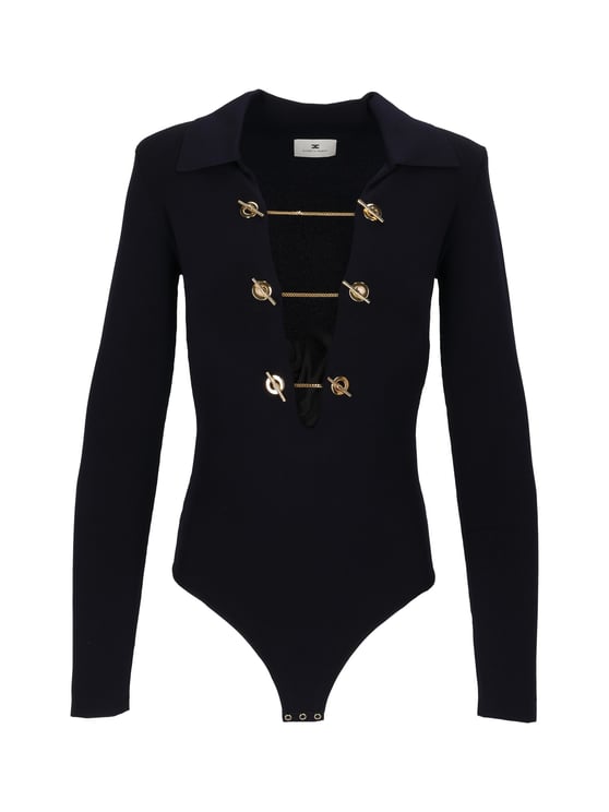 Elisabetta Franchi Knit Fitted Gold Chain Bodysuit