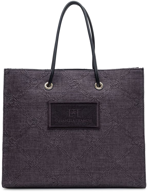 Elisabetta Franchi Tote Grande in Rafia Jacquard