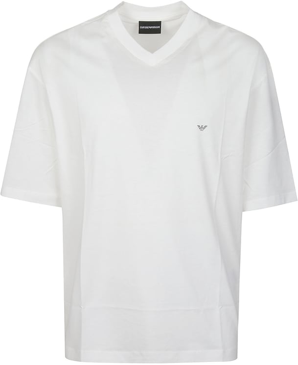 Emporio Armani Logo Print V-neck T-shirt White