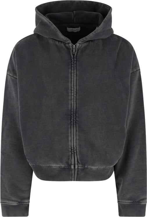 Entire Studios Black Washed Cropped Zip Hoodie
