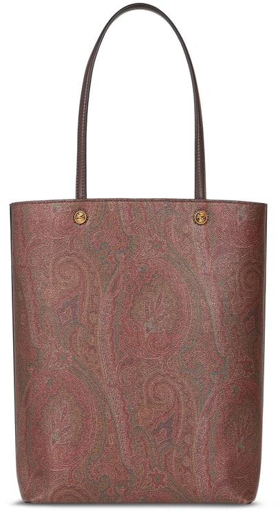 Etro Vertical Shopping Brown Paisley Pattern Tote