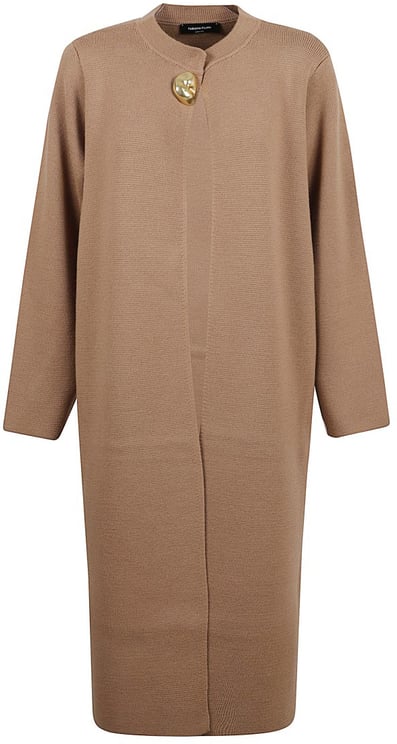 Fabiana Filippi Camel Long Sleeve Sweater With Gold-Tone Button