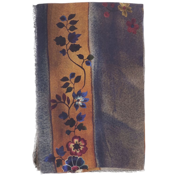 FALIERO SARTI Rectangular Cashmere Scarf With Floral Pattern And Fringed Edges