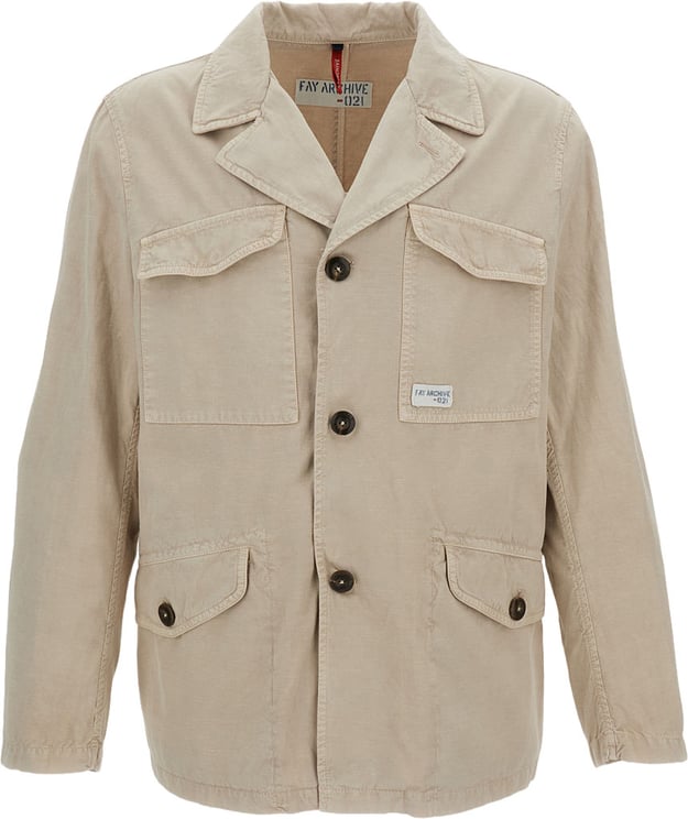 Fay Unlined Utility Jacket in Garment-Dyed Cotton and Linen Gabardine