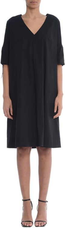 Fay Knee-Length Black V-Neck Gathered Dress