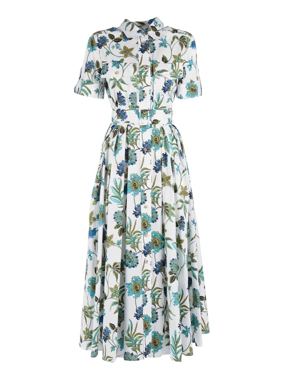 Fay Floral Print Pleated Midi Shirt Dress