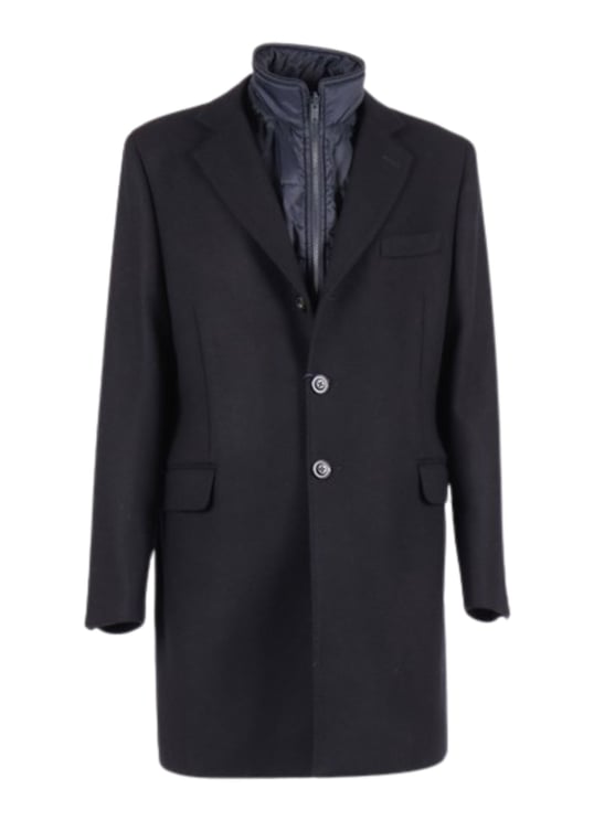 Fay Layered Wool Coat With Button Fastening And Flap Pockets