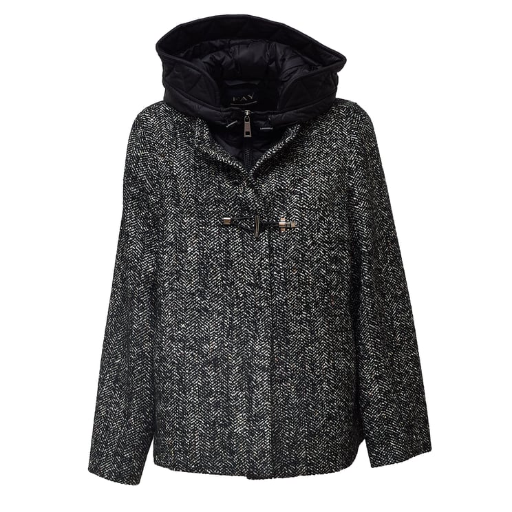 Fay Toggle Cape with Textured Herringbone Pattern and Quilted Details