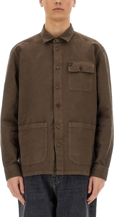 Fay Brown Linen-Cotton Blend Shirt Jacket