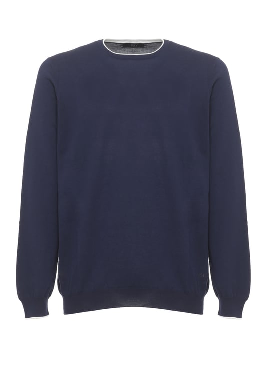 Fay Blue Logoed Cotton Crewneck Sweater