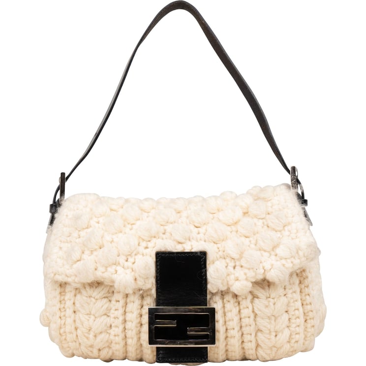 Fendi Fendi Black Wool Knit Baguette Shoulder Bag