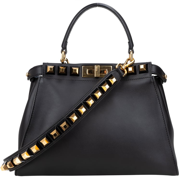 Fendi Fendi Noir Leather Gold Edition Spikes Peekaboo Handbag