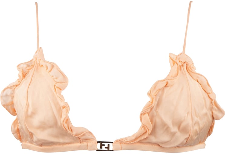 Fendi Fendi Pink Ruffled FF Emblem Bikini Top Swimwear (DE34 /XS)