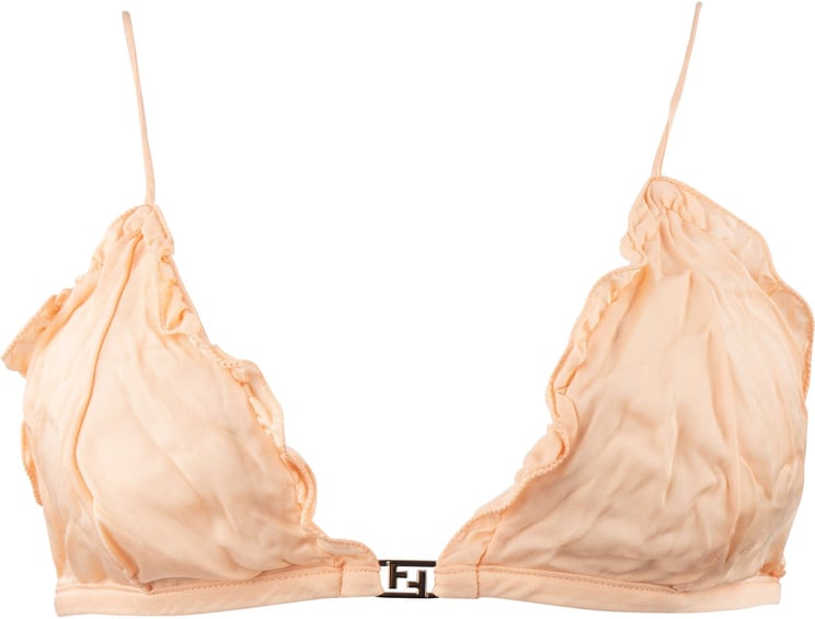 Fendi Fendi Pink Ruffled FF Emblem Bikini Top Swimwear (DE36 / S)