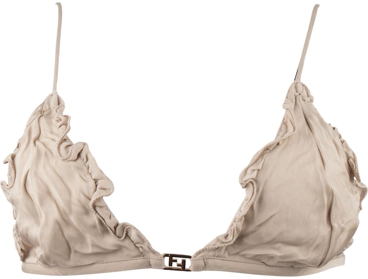Fendi Fendi Beige Ruffled FF Emblem Bikini Top Swimwear (DE34 / XS)