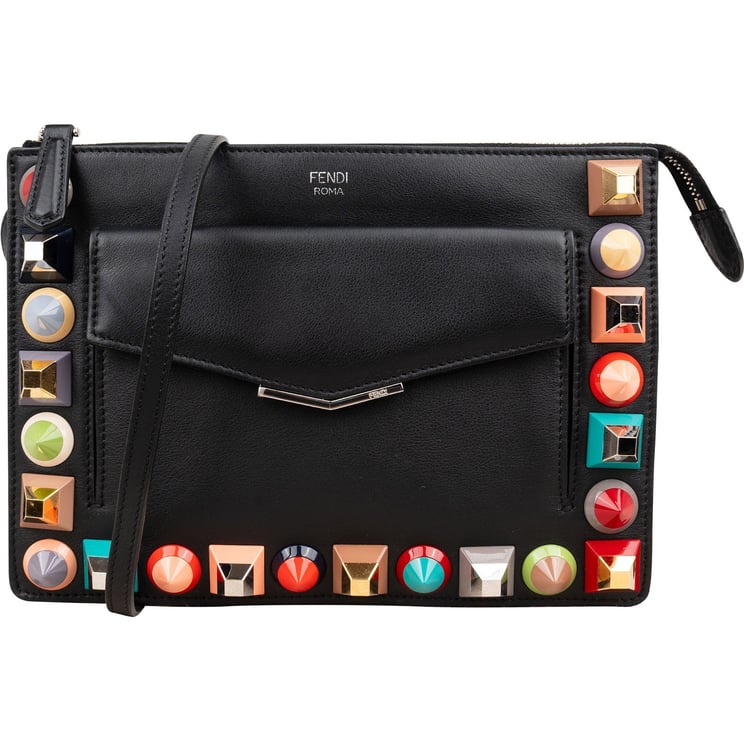 Fendi Fendi Black Leather Rainbow Studded Crossbody Bag