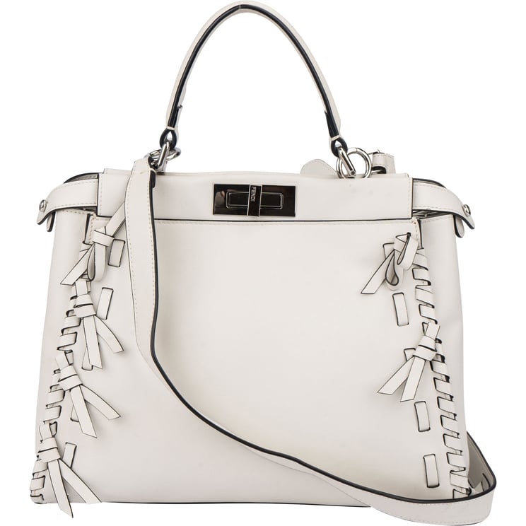 Fendi Fendi White Leather Whipstitch Peekaboo Handbag