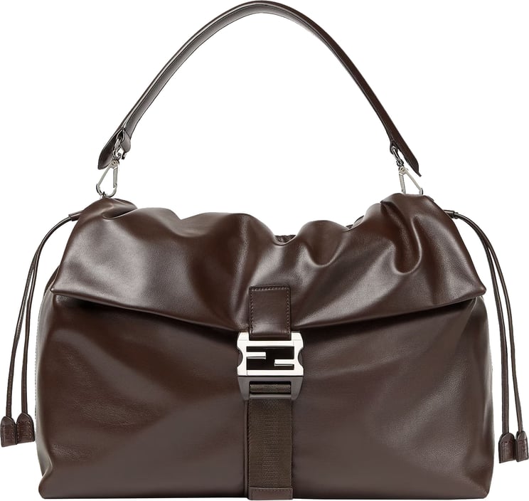 Fendi Mamma Baguette Ruched Brown Leather Bag