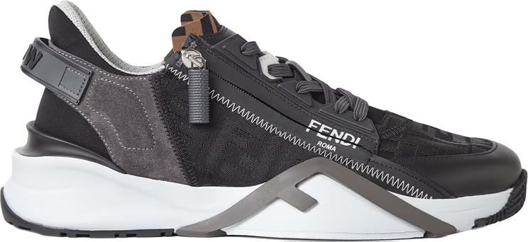 Fendi Flow Black/Grey Low-Profile Side-Zip Sneakers