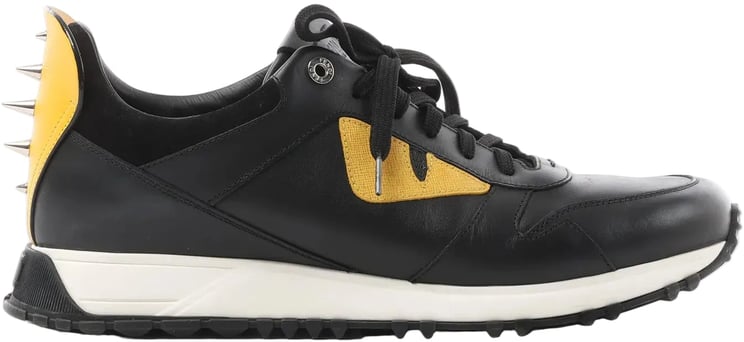 Fendi Fendi Monster Bug's Eye Studs Leather Sneakers in Black x Yellow, Size 41 EU