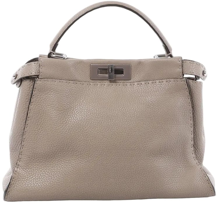 Fendi Fendi Peekaboo Regular Selleria Leather Handbag in Greige 8BN290