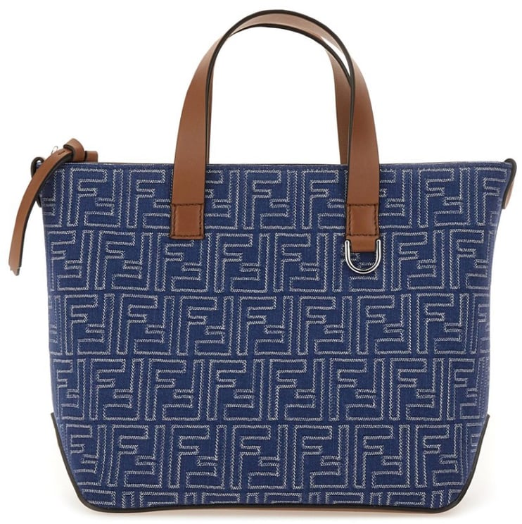 Fendi Structured Cotton Ff Shopping Bag With Leather Accents