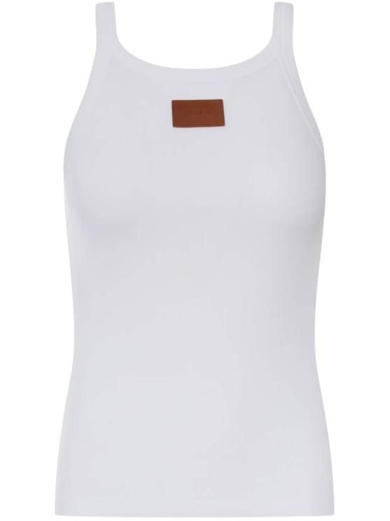 Fendi Sleeveless White Top with Square Neckline and Subtle Accent