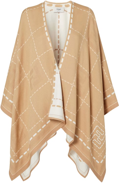 Fendi Macro Check Se Reversible Tan Poncho