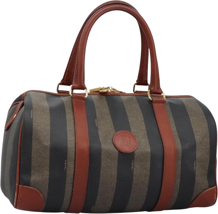 Fendi Fendi Vintage Pequin Convertible Boston Bag Coated Canvas Medium