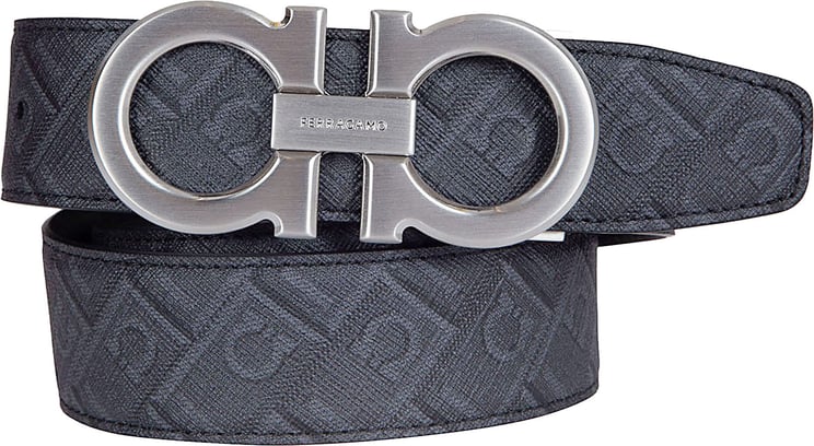 Ferragamo Reversible Black Calf Leather and Coated Fabric Belt
