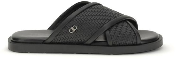 Ferragamo Ferragamo Black Calf Leather Bos Taurus Flat Sandals