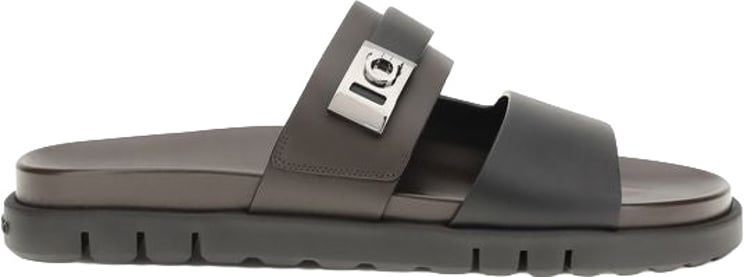 Ferragamo Ferragamo Black Calf Leather Bos Taurus Flat Sandals