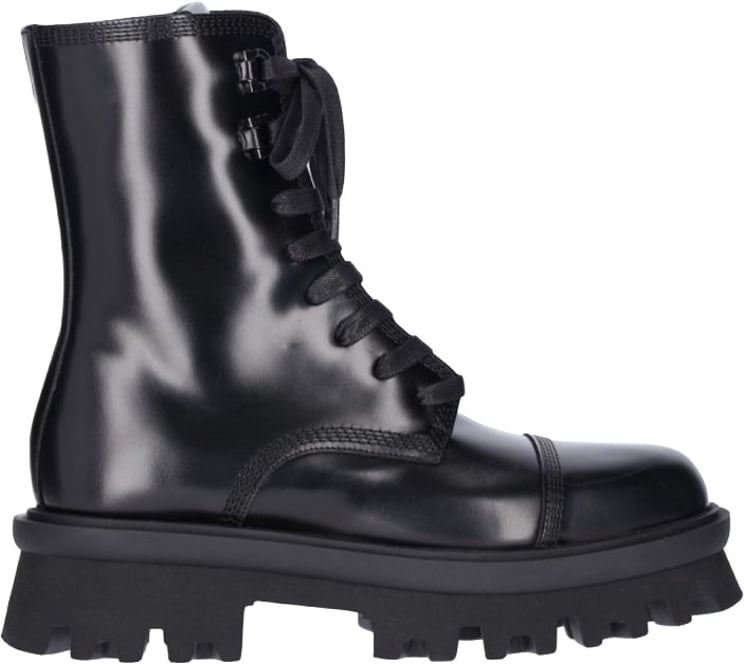 Ferragamo Glossy Black Leather Combat Boots