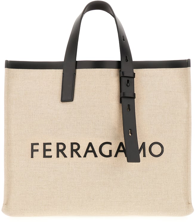Ferragamo Ferragamo Sand canvas shopping bag