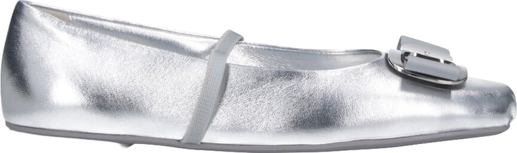 Ferragamo Rounded Toe Metallic Silver Flat Shoes