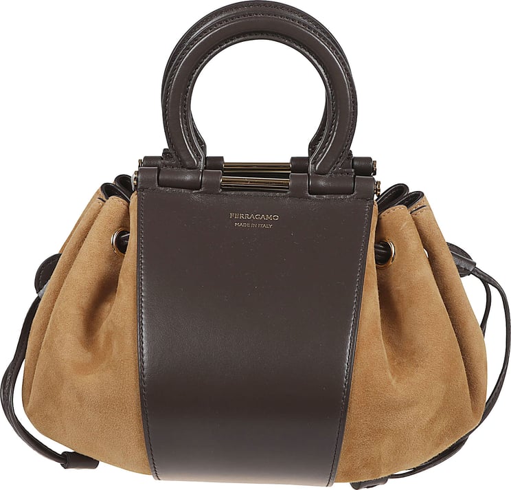 Ferragamo Crocodile-Embossed Suede Bucket Bag with Gancini Handle