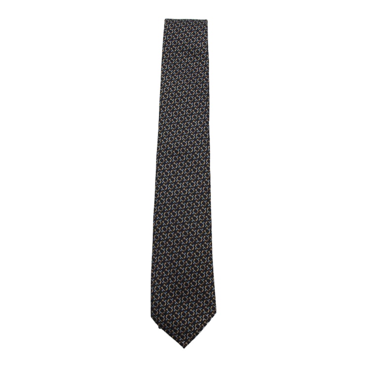 Ferragamo Geometric Patterned Tie With Interlocking Circles In Dark Palette